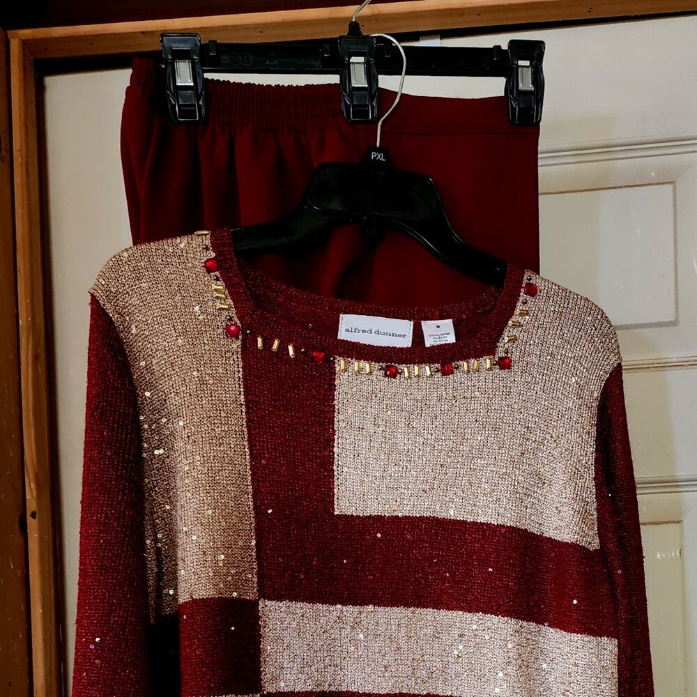 Alfred Dunner Sweater with jewels and pants outfit